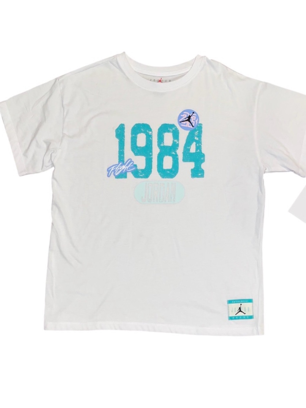 Jordan White Teal Blue Flight Basketball Short Sleeve Top Girls NWT XL Logo